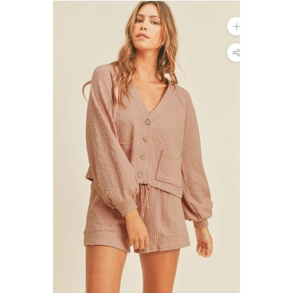Mable Cardigan Set Haley Crop Womens Large Rose Shorts Pockets Lounge Casual - Picture 3 of 14